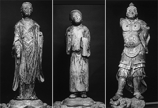 雪蹊寺にある湛慶作の仏像（左から吉祥天、善賦師童子、毘沙門天）