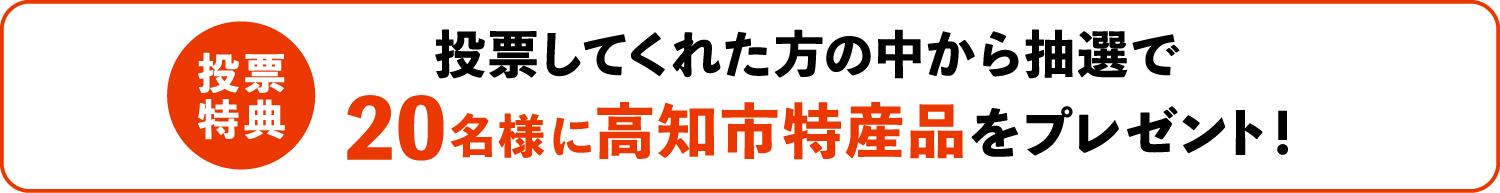 投票してくれた方の中から抽選で20名様に高知市特産品をプレゼント
