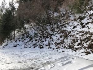 雪の積もった山道の写真です