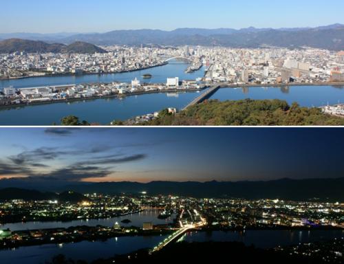 五台山からみた高知市内の写真