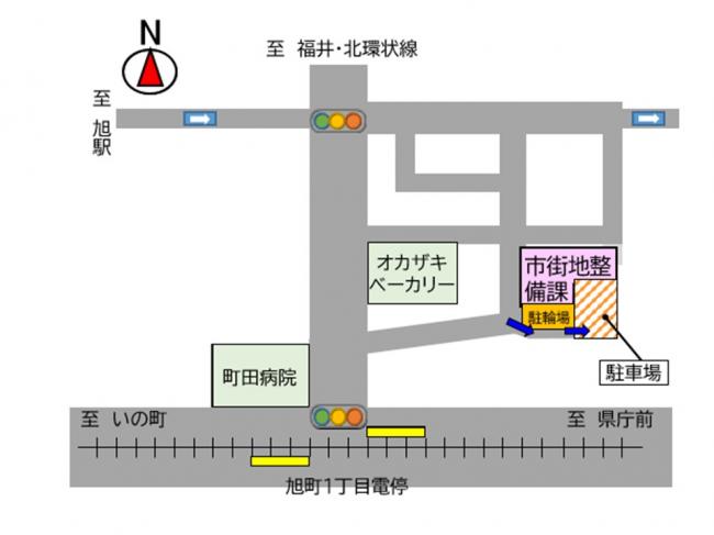 市街地整備課事務所及び駐車場位置図