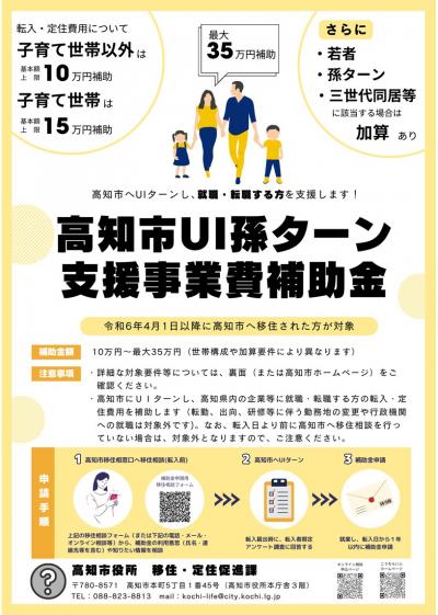 高知市UI孫ターン支援事業費補助金チラシ