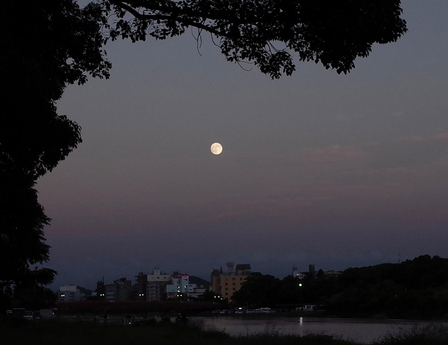 中秋の名月と鏡川_2