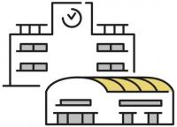 学校と体育館のイラスト