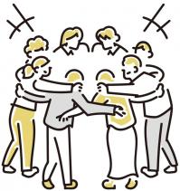 円陣を組む人たちのイラスト