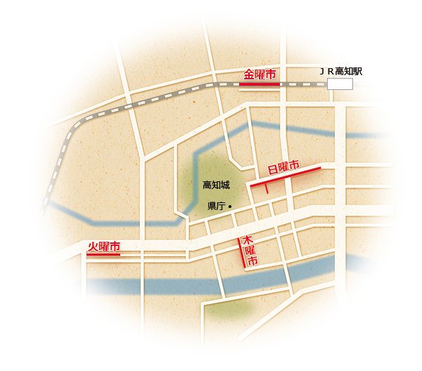 高知市内街路市開催場所図