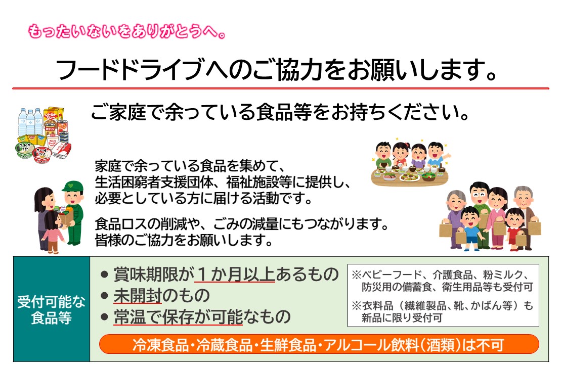 フードドライブへのご協力をお願いします。